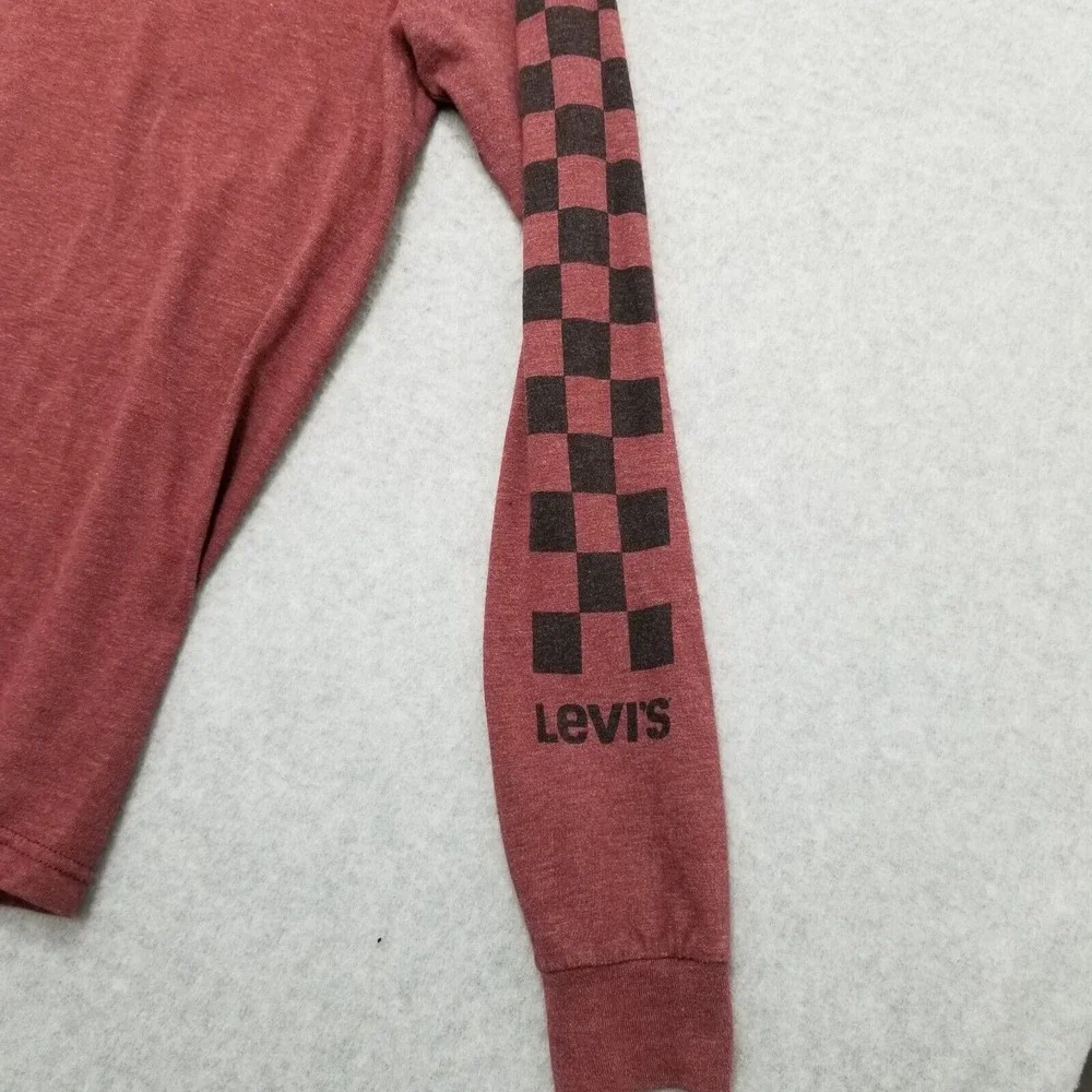 Levis Shirt‎ Mens Small Red Long Sleeve Arm Print Spell Out Logo